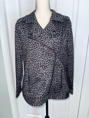 Liverpool LA Leopard Print Moto Jacket Womens 1X Gray Black Zip Moto Moto Jacket